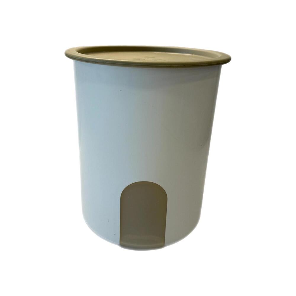 Tupperware One Touch Reminder Canister – White & Tan – 6”
